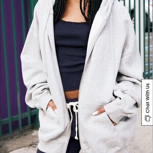 Efan Casual Light Gray Women's Thick Zip-Up Oversized Jacket Hoodie Large